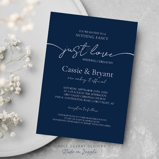Moderne Elegante Just Liebe Blue Script Hochzeit Einladung