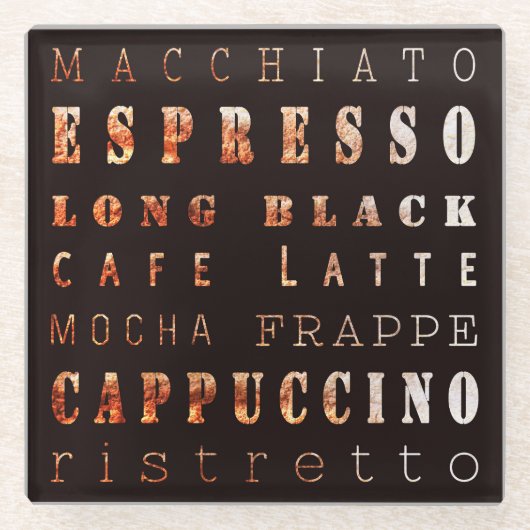 Moderne elegante Kaffeetypen Typografie Glasuntersetzer (Vorderseite)