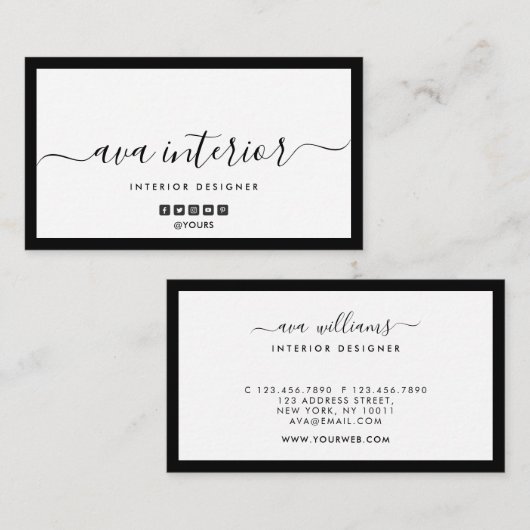 Moderne Elegante Kalligrafie Designer B&W Social Visitenkarte (Vorne/Hinten)