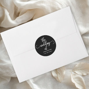 Moderne elegante Kalligrafie Die Hochzeit von Schw Runder Aufkleber