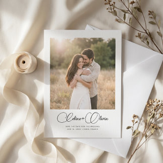 Moderne elegante Kalligrafie Ein Foto Hochzeit Save The Date