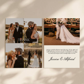 Moderne elegante Kalligrafie-Foto-Collage-Hochzeit Dankeskarte