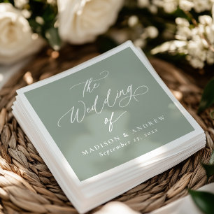 Moderne Elegante Kalligrafie Salbei Grün Hochzeit Serviette
