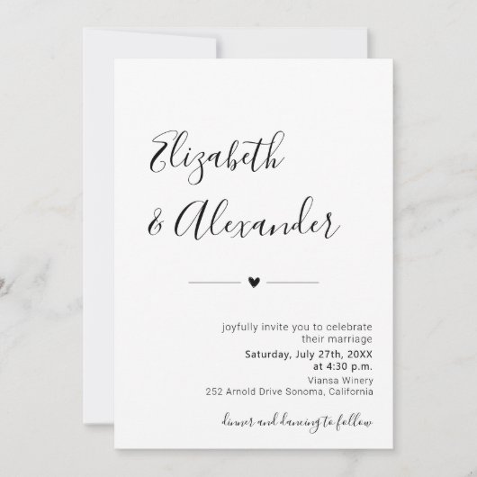 Moderne elegante Kalligrafie-Script-Herz-Hochzeit Einladung (Vorderseite)