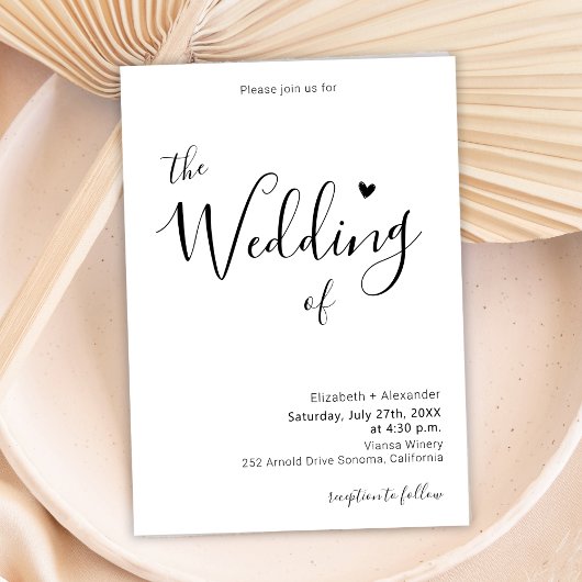 Moderne elegante Kalligrafie-Script-Herz-Hochzeit Einladung