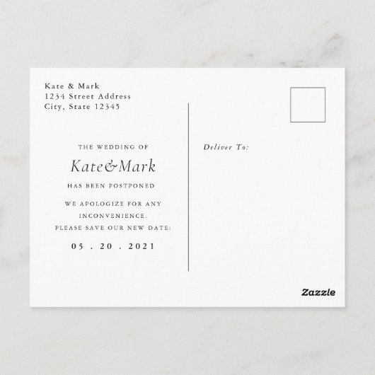 Moderne, elegante Kalligrafie verändern das Datum Postkarte (Rückseite)