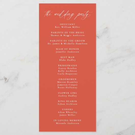 Moderne elegante Kalligrafie Verona Sunset Wedding Programm (Rückseite)