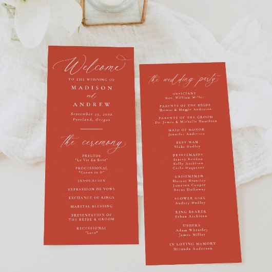 Moderne elegante Kalligrafie Verona Sunset Wedding Programm