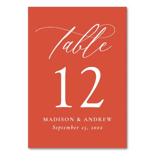 Moderne elegante Kalligrafie Verona Sunset Wedding Tischnummer (Rückseite)
