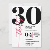 Moderne elegante Kalligraphie 30. Geburtstag Einladung (Vorderseite)