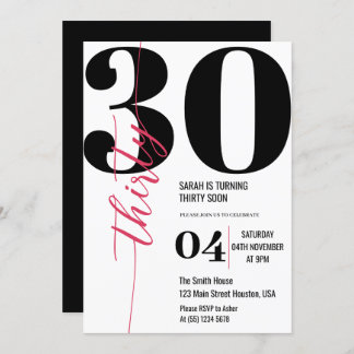 Moderne elegante Kalligraphie 30. Geburtstag Einladung