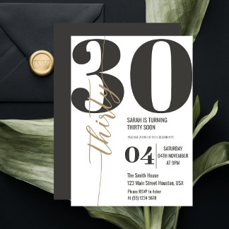 Moderne elegante Kalligraphie 30. Geburtstag Einladung
