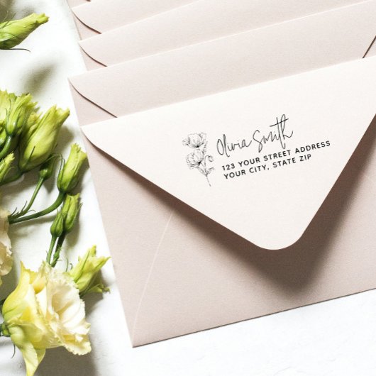 Moderne elegante Kalligraphie Blume Rücksendeadres Gummistempel