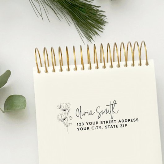 Moderne elegante Kalligraphie Blume Rücksendeadres Permastempel