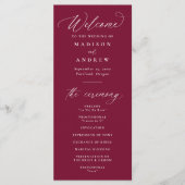 Moderne elegante Kalligraphie Burgundy Wedding Programm (Vorderseite)