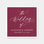 Moderne elegante Kalligraphie Burgundy Wedding Serviette (Vorderseite)