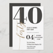 Moderne elegante Kalligraphie FORTY 40. Geburtstag Einladung (Vorne/Hinten)