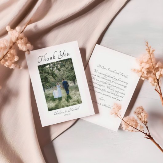 Moderne, elegante Kalligraphie-Foto Hochzeit Dankeskarte