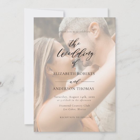 Moderne, elegante Kalligraphie-Foto Hochzeit Einladung (Vorderseite)