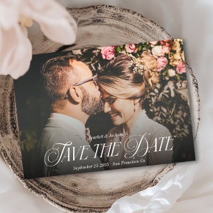 Moderne, elegante Kalligraphie-Foto Hochzeit Save The Date
