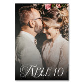 Moderne, elegante Kalligraphie-Foto Hochzeit Tischnummer (Rückseite)