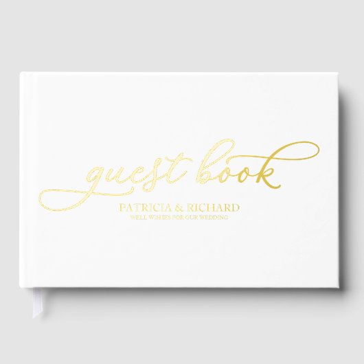 Moderne elegante Kalligraphie-Hochzeit Gästebuch (Vorderseite)