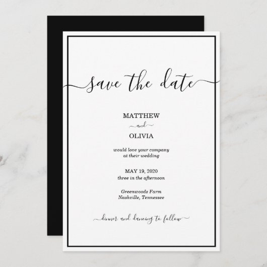Moderne elegante Kalligraphie-Hochzeit Save The Date (Vorne/Hinten)