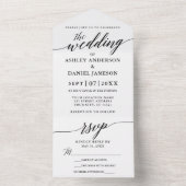 Moderne elegante Kalligraphie Hochzeit Schwarz-Wei All In One Einladung (Innen Boden)