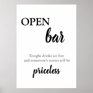 Moderne elegante Kalligraphie Hochzeiten Open Bar Poster