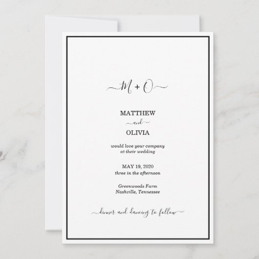 Moderne elegante Kalligraphie Monogram Wedding Einladung (Vorderseite)