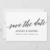 Moderne elegante Kalligraphie Save the Date Flachk Dankeskarte (Vorderseite)
