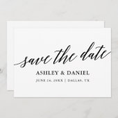 Moderne elegante Kalligraphie Save the Date Flachk Dankeskarte (Vorne/Hinten)