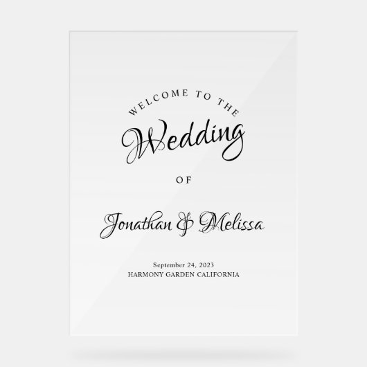 Moderne, elegante Kalligraphie-Script-Hochzeit Wil Acrylschild (Vorderseite)