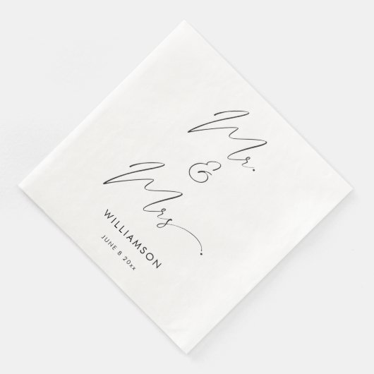 Moderne elegante Kalligraphie Script Mr. and Mrs. Serviette (Ecke)
