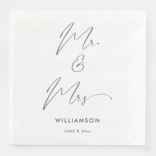 Moderne elegante Kalligraphie Script Mr. and Mrs. Serviette (Vorderseite)