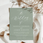 Moderne, elegante Kalligraphie-Szene Grüne Hochzei Einladung