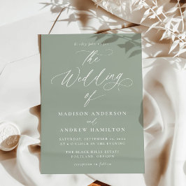 Moderne, elegante Kalligraphie-Szene Grüne Hochzei Einladung
