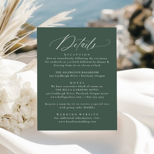 Moderne elegante kalligraphische Details für grüne Begleitkarte