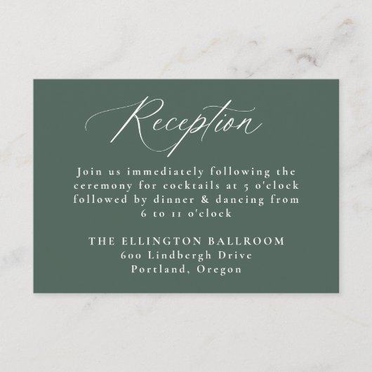 Moderne elegante kalligraphische Grüne Hochzeitsem Begleitkarte (Vorderseite)