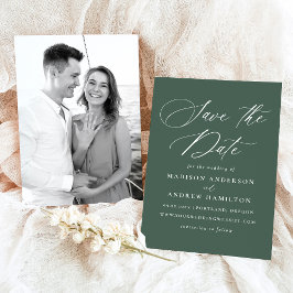 Moderne elegante kalligraphische Hochzeit des grün Save The Date