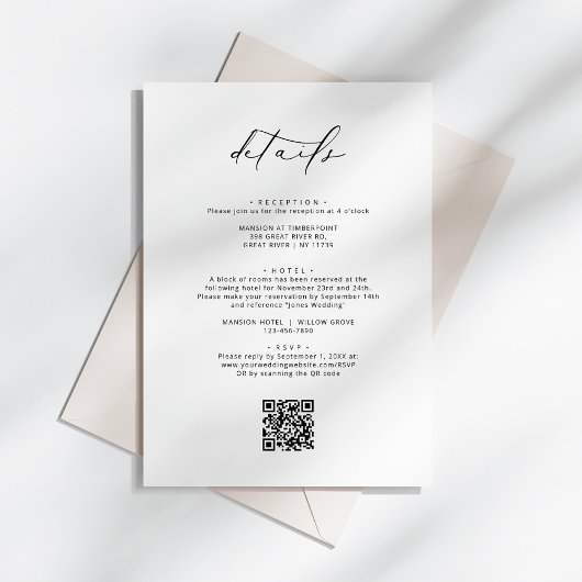 Moderne elegante kalligraphische Hochzeitdetails Begleitkarte