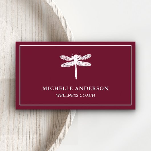Moderne Elegante Klassik Burgundy White Dragonfly Visitenkarte
