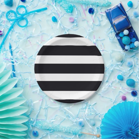 Moderne Elegante Klassik Schwarz & Weiß gestreift Pappteller (Party)