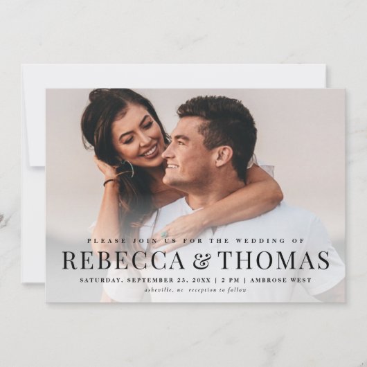 Moderne Elegante klassische Foto Hochzeit Einladung (Vorderseite)