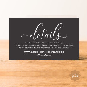 Moderne elegante Kohle-Script-Hochzeitswebsite Begleitkarte