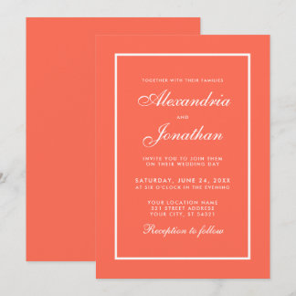 Moderne, elegante Korallen und weiße Hochzeiten Ei Einladung