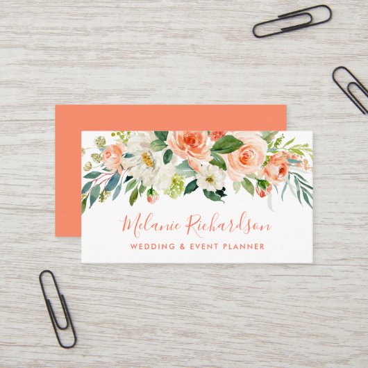 Moderne Elegante Korallenflora Visitenkarte (Vorderseite/Rückseite Beispiel)