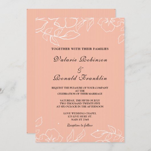 Moderne elegante Korallenhochzeit Einladung (Vorne/Hinten)