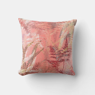 Moderne elegante korallenrosa Fern-Blätter Kissen
