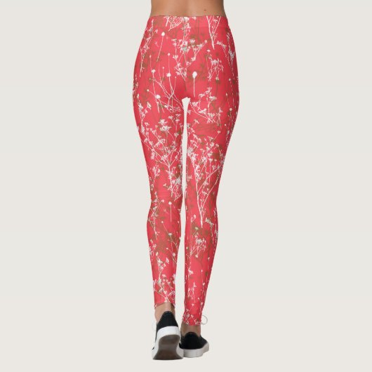 Moderne elegante korallenrote Wildblumen Leggings (Rückseite)